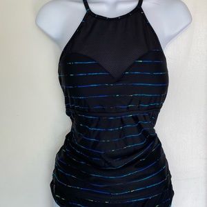 Athleta Tankini and Matching Bottoms, high neck w/ mesh details on top & bottom